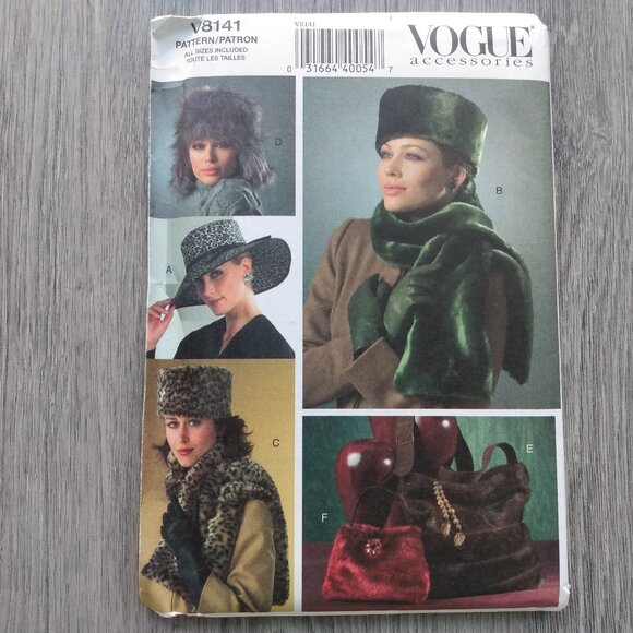 Vogue Fur Hat, Scarves and Purse Bags Sewing Pattern Winter Wear UNCUT 8141 - Picture 1 of 9